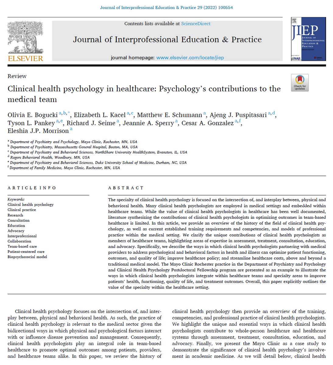 Cesar A. Gonzalez, PhD, MSCP, ABPP (@drcesargonzalez) on Twitter photo We provide an overview of the history of the field of clinical health psychology, current established training requirements and competencies, and models of professional practice within the medical setting <a href="/DrTysonPankey/">Tyson Pankey, PhD, MPH</a> <a href="/MayoClinicFMR/">Mayo Clinic FMR</a> <a href="/MayoPsych/">MayoClinicPsych</a> doi.org/10.1016/j.xjep… We provide an overview of the history of the field of clinical health psychology, current established training requirements and competencies, and models of professional practice within the medical setting <a href="/DrTysonPankey/">Tyson Pankey, PhD, MPH</a> <a href="/MayoClinicFMR/">Mayo Clinic FMR</a> <a href="/MayoPsych/">MayoClinicPsych</a> doi.org/10.1016/j.xjep…