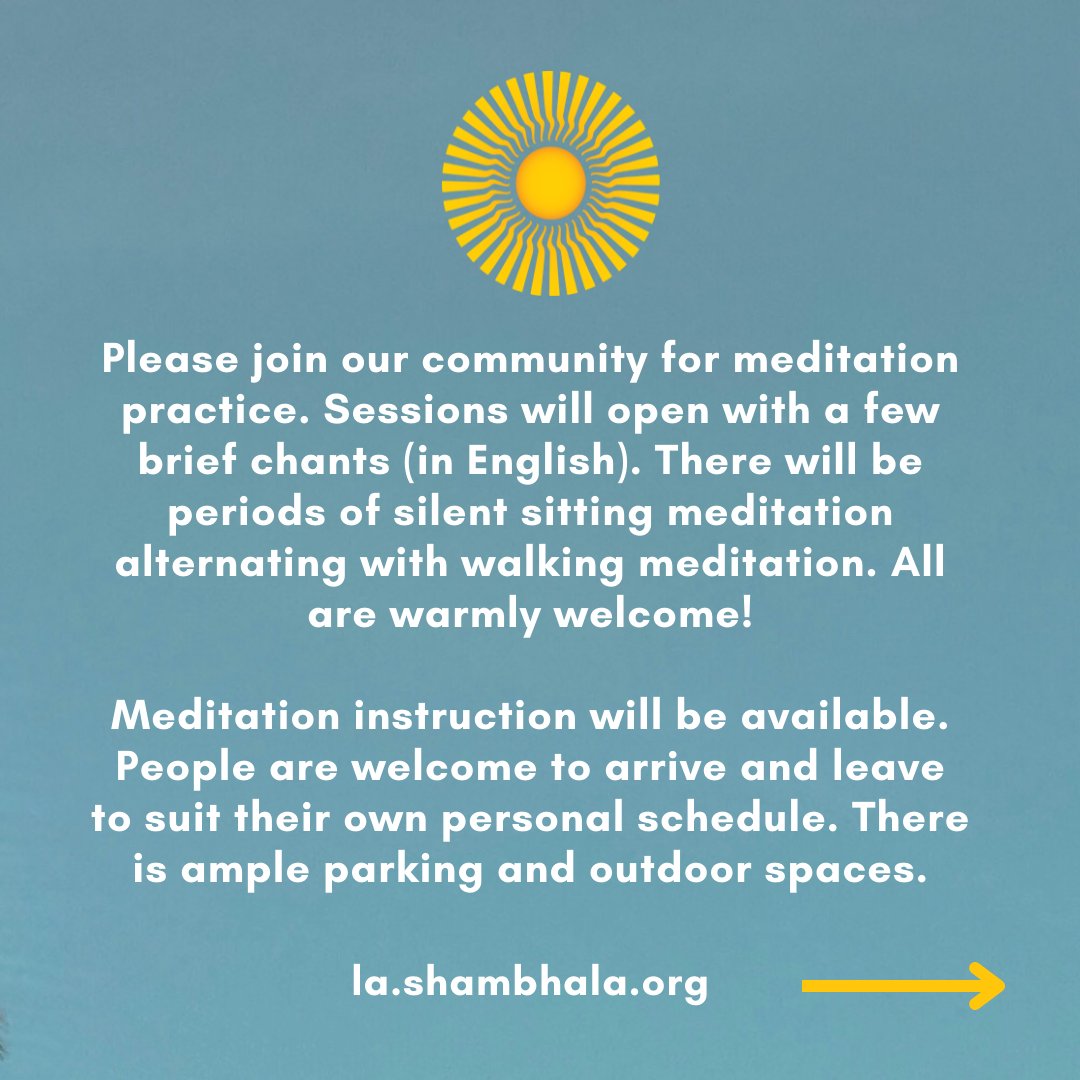 LAShambhala's tweet photo. Westsiders!!! We're back! Join us for Community Meditation in Santa Monica. https://t.co/IAYS1eemu1 https://t.co/z5MHC18pZM