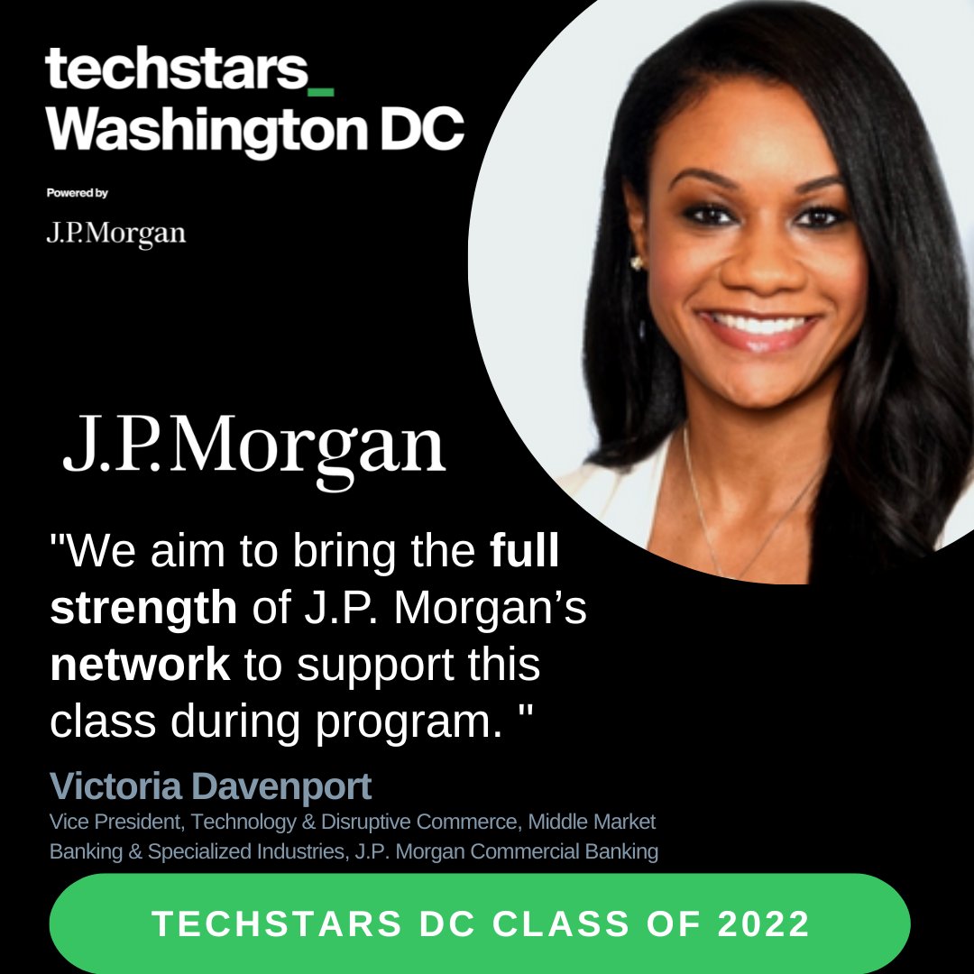 After a festive 12 Days of #TechstarsDC, spotlighting the 12 amazing companies in this class, it's time to feature our incredible partner, <a href="/jpmorgan/">J.P. Morgan</a>, and Victoria Davenport for working closely with our class. 

<a href="/Techstars/">Techstars</a>