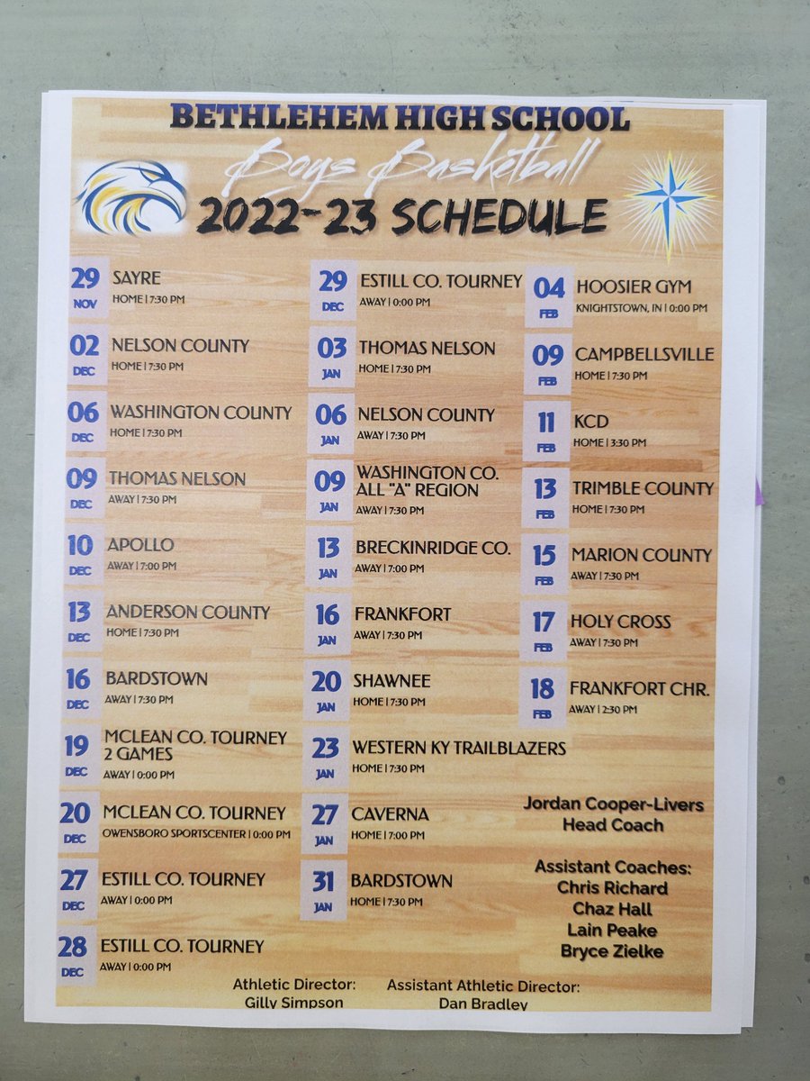 For those wanting to get a jump on basketball season, here is the Eagles' schedule for 2022-2023.