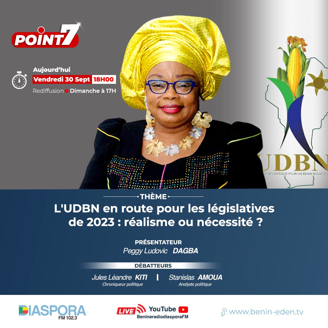 BeninEdenTV's tweet photo. #Wasexo 🔴 #Point7 | Du 30 Septembre 2022
THEME: L'UDBN en route pour les législatives de 2023 : réalisme ou nécessité ?
A suivre ici 👉🏼 https://t.co/lEdY3N1AWL https://t.co/QqX4C12QrE