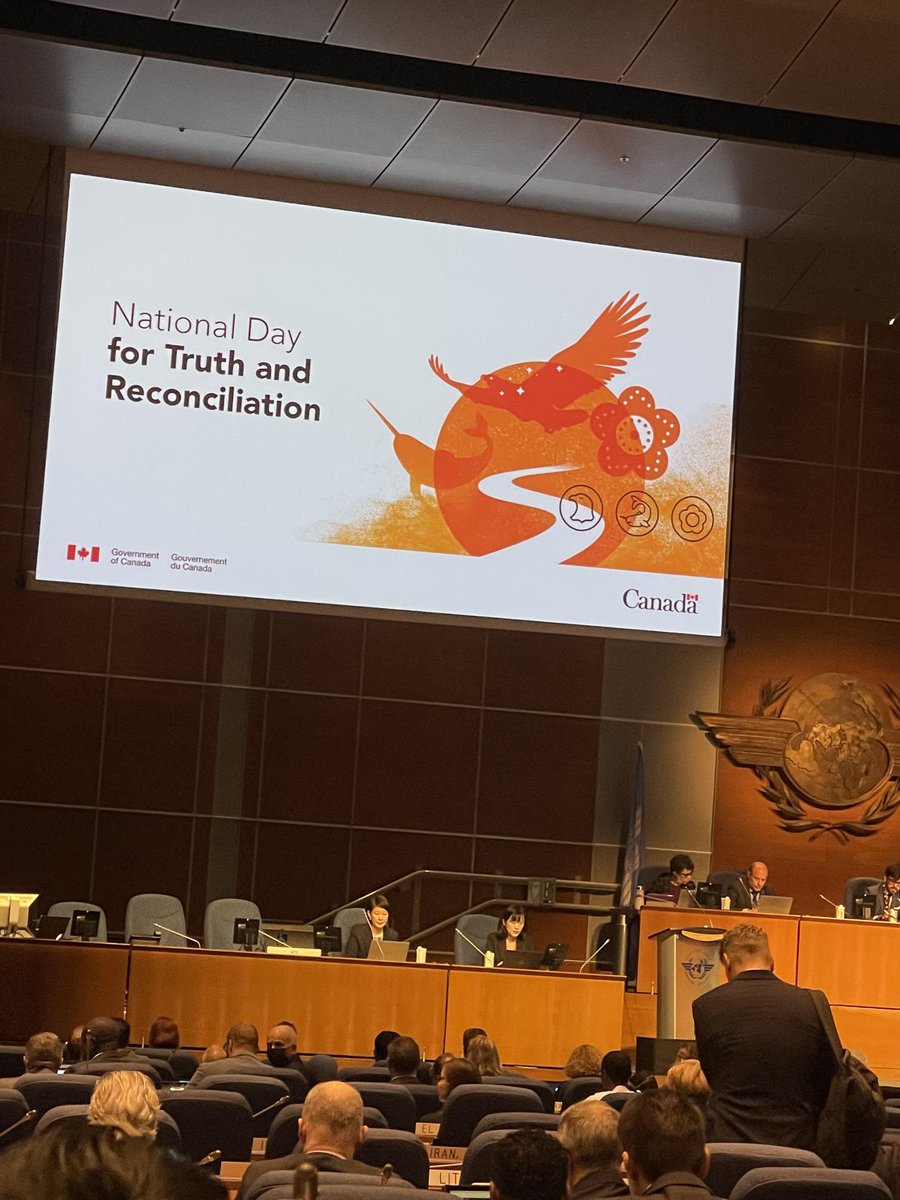 The Canadian delegation was honoured to mark the National Day for Truth and Reconciliation during the <a href="/ICAO/">ICAO</a> assembly of member states this morning during #ICAOA41 in Montreal. #NDTR2022