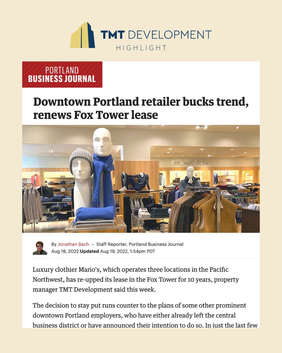 Marios is more than a tenant to us, it's a part of the TMT family. Thank you to <a href="/PDXBIZJournal/">Portland Business Journal</a> for sharing the big news last month about their expansion and lease renewal!