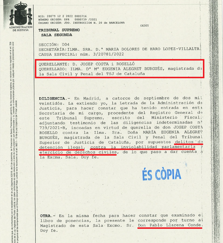 josepcosta's tweet photo. No rigueu. Que em diuen que la meua querella contra la magistrada que em va fer detenir ha caigut en mans d'un tal Pablo Llarena. Ara sí que es farà justícia!
Però almenys quedarà registrat per sempre el seu nom i tots els delictes que ha comès en paper del Tribunal Suprem: https://t.co/sX8j69WInG