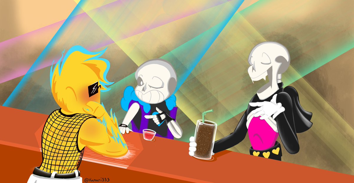 Here are the Underlust Skelebros with Underlust Grillby