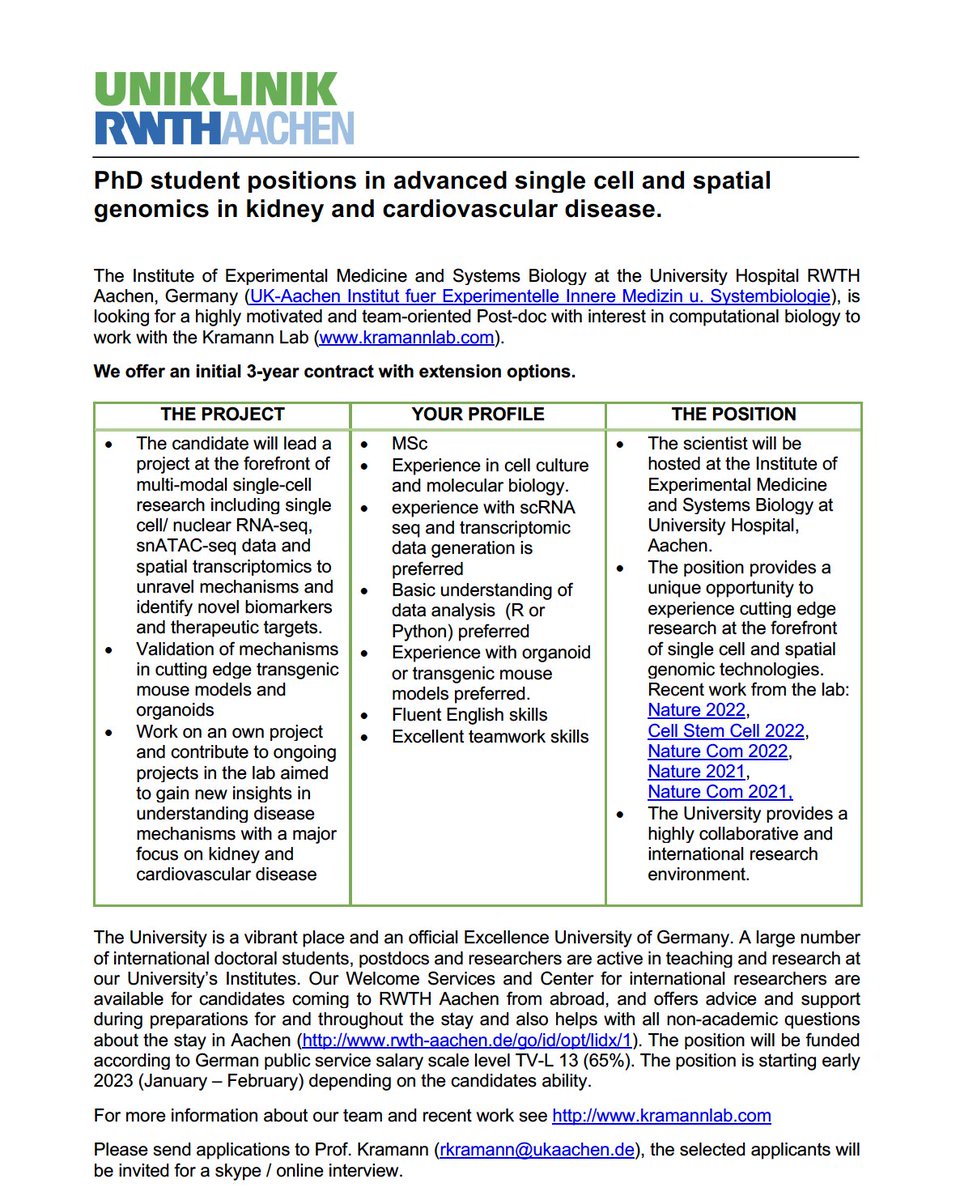 We are hiring at all levels! Postdocs & PhD students (computational & wetlab) for exciting single cell and spatial genomic projects to unravel mechanisms of fibrosis and identify novel drug targets and biomarkers for translation. Join our terrific team Please RT 👇👇