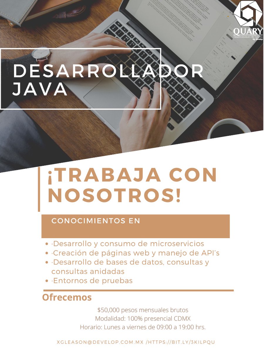 mx_develop's tweet image. Trabaja con nosotros, #DesarrolladorJava #OportunidadLaboral #TrabajoTI #trabajaconnosotros