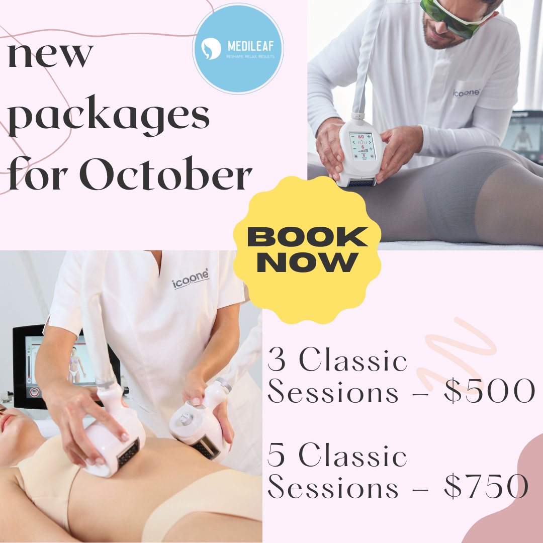 MedileafSpa's tweet photo. We have also added a new item, which is our Lymphatic Drainage package of three treatments. As a THANK YOU in October, we are going to be adding two specials for Classic Sessions as the following:

3 Classic Sessions - $500
5 Classic Sessions - $750

See you soon! 💘 https://t.co/VpWpOJ2FOq