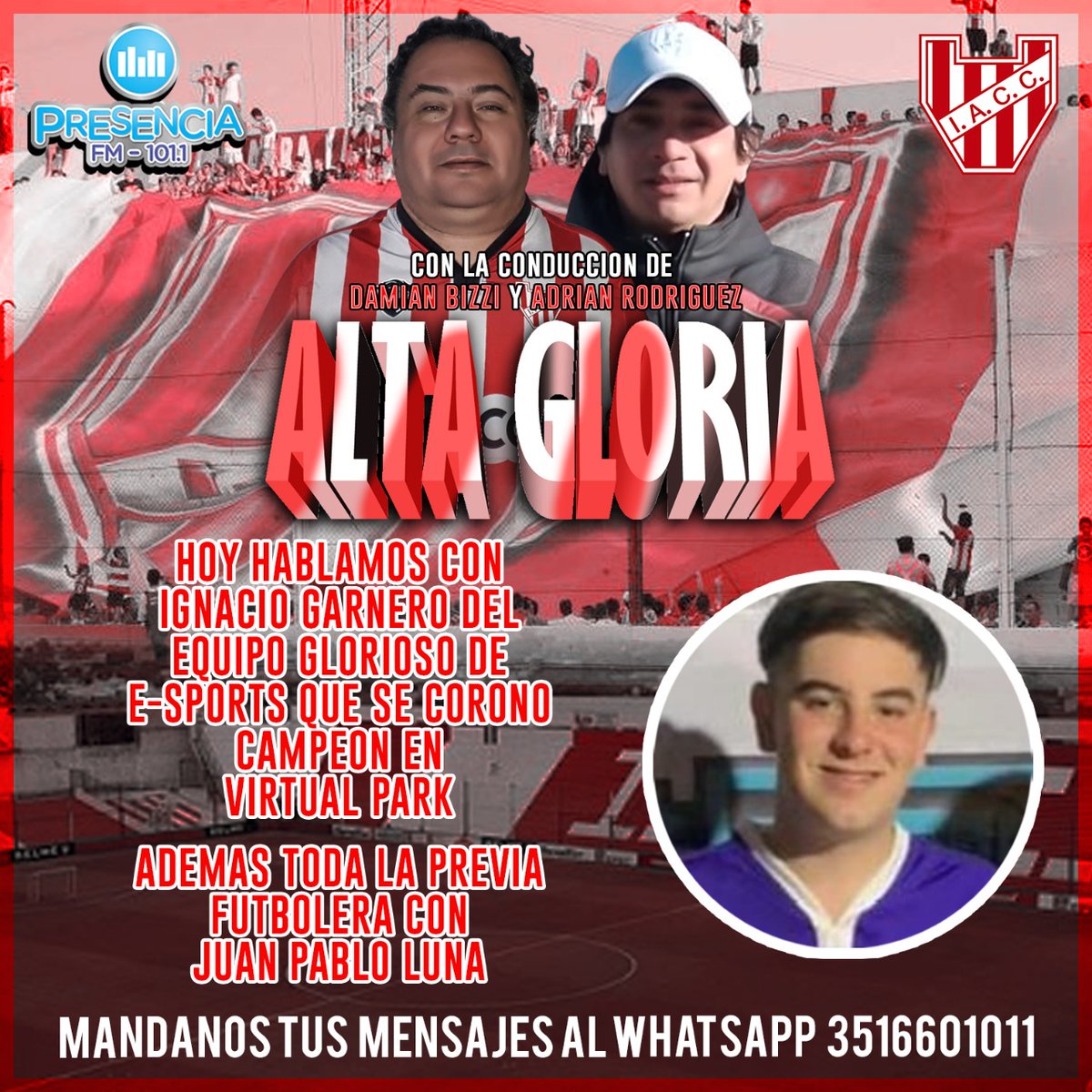 DamianBizzi's tweet photo. #Instituto #Hoy #AltaGloria #eSports #Campeon #VirtualPark #LaGloria #IgnacioGarnero #Futbol #Previa #RadioPresencia #PresenciaFM #SiempreClub #Diseño: @NicolasBizzi @itsGarnerojr
https://t.co/oDyEJnvY0D https://t.co/HQHojPWiln