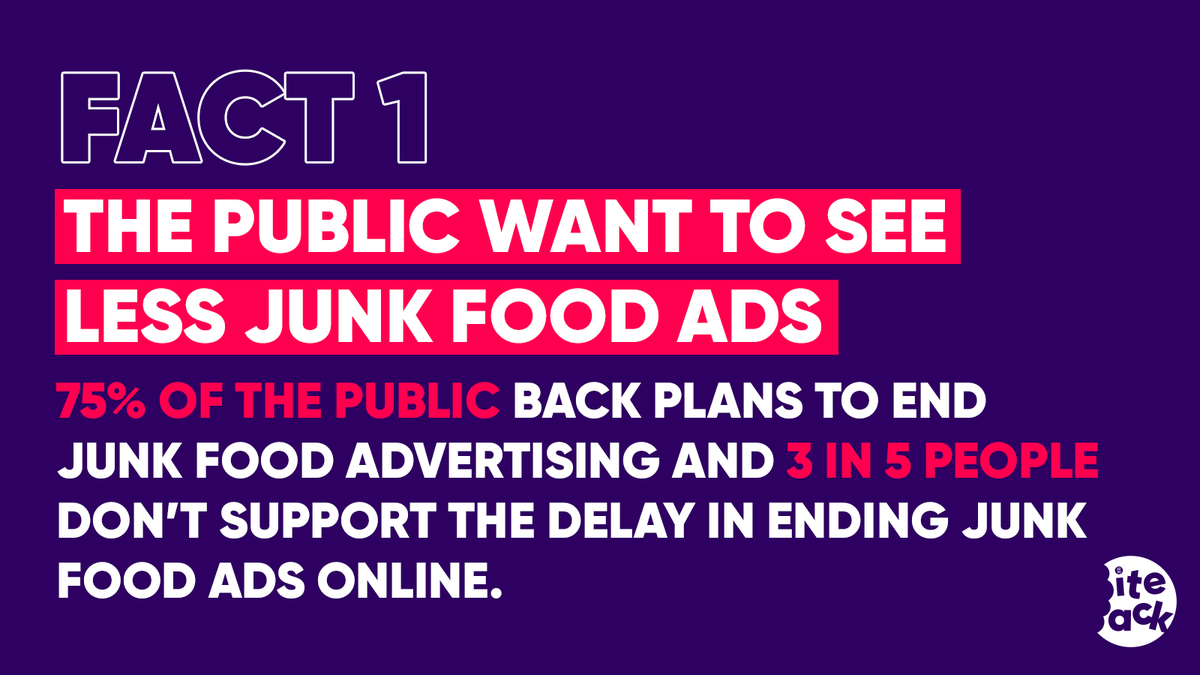 BiteBack2030's tweet photo. Reasons why the government should delay policies that end of junk food ads online and on TV before 9pm...

There are none. @trussliz why won't you put our health first?

Tell the government you've #AdEnough by sharing our open letter — https://t.co/AqwBoE249y #ChildHealthUTurn https://t.co/ESYqo1vsBs