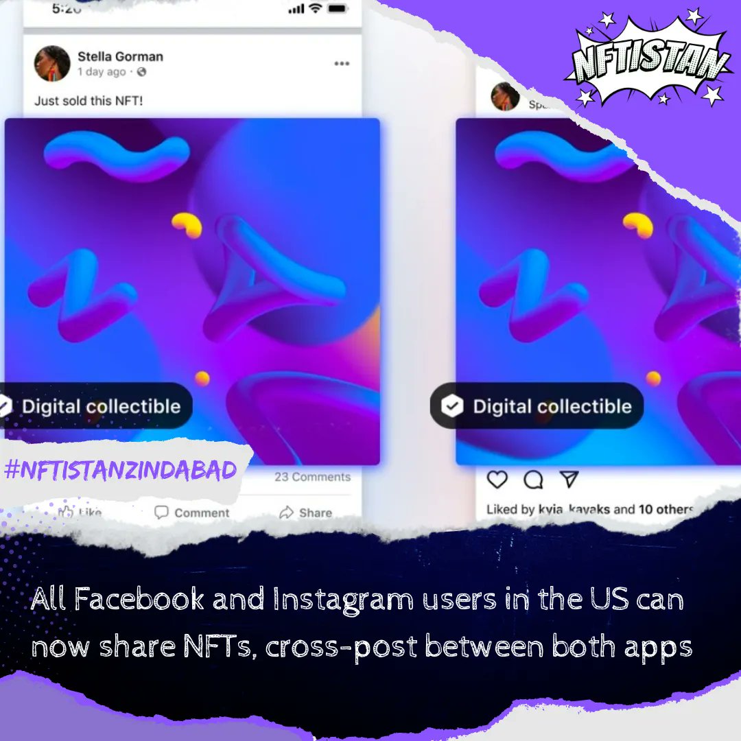 thenftistan's tweet photo. Meta announced today that all Facebook and Instagram users in the U.S. can now connect their wallets and share their NFTs.

Source: TechCrunch
👾 Follow #NFTistan &amp; Get the Latest News, Updates, Tips, Tricks, Guides, How-tos, Signals, on NFT's, Metaverse, Web3, &amp; Crypto. https://t.co/asuLSsgNrv