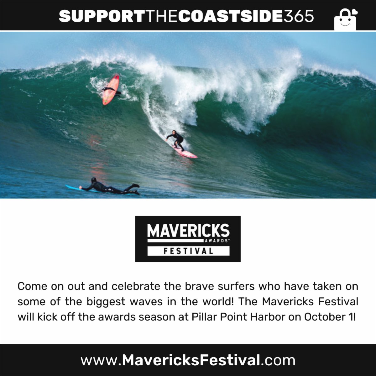 hmbcoastchamber's tweet photo. Come on out and celebrate the brave surfers who have taken on some of the biggest waves in the world! The Mavericks Festival will kick off the awards season at Pillar Point Harbor on October 1! #Mavericks #Festival #SurfSeason #HMBCoastside https://t.co/0gjY6mPaFX