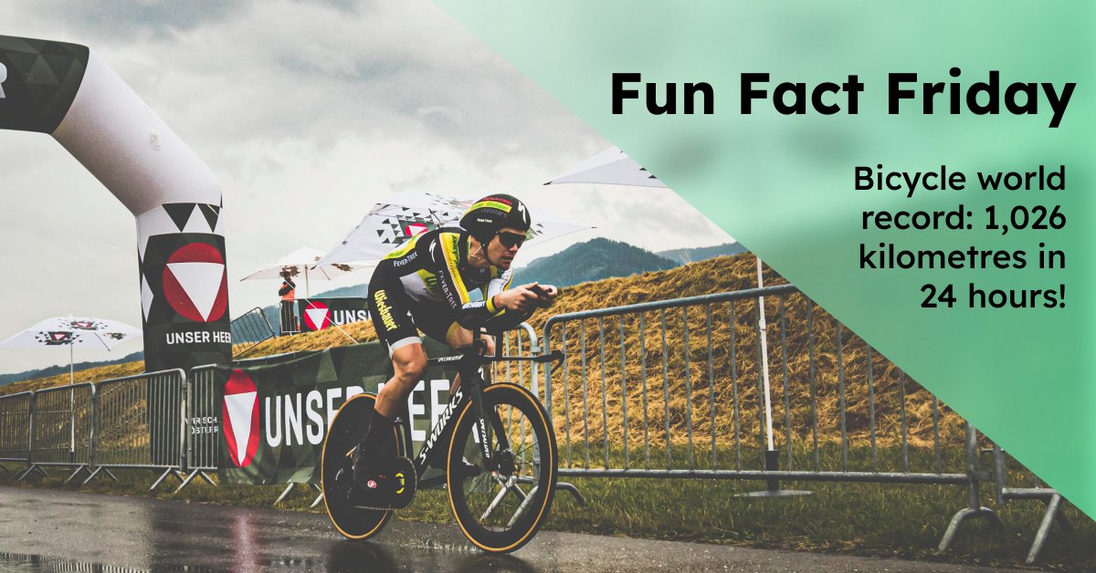 velio_de's tweet photo. The Austrian professional #cyclist Christoph Strasser set a world record in 2021. Within 24 hours, he covered a distance of 1,026.215 kilometers - by #bike! His average speed was 42.75 km/h. By comparison, the distance between Vienna &amp; Brussels is approximately 1,104 kilometers. https://t.co/a6KBNNmnOP