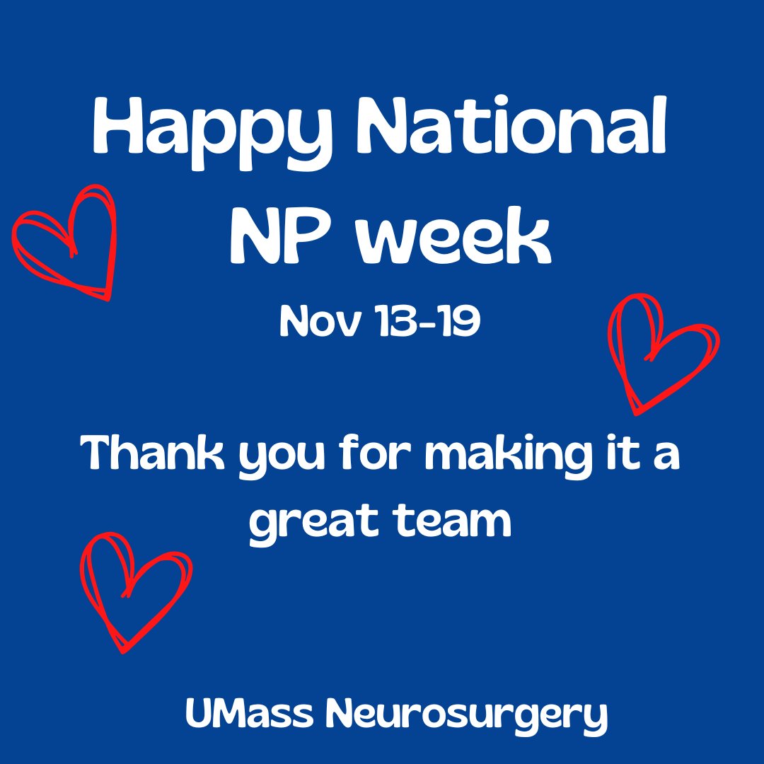 UMassNeuroSurg's tweet photo. National Nurse Practitioners Week.
Thank you for making it a great team!
#nationalnursepracticionerweek #NPweek  #umassneurosurgery #umassmemorialhealth https://t.co/zNZ3NHZGIn