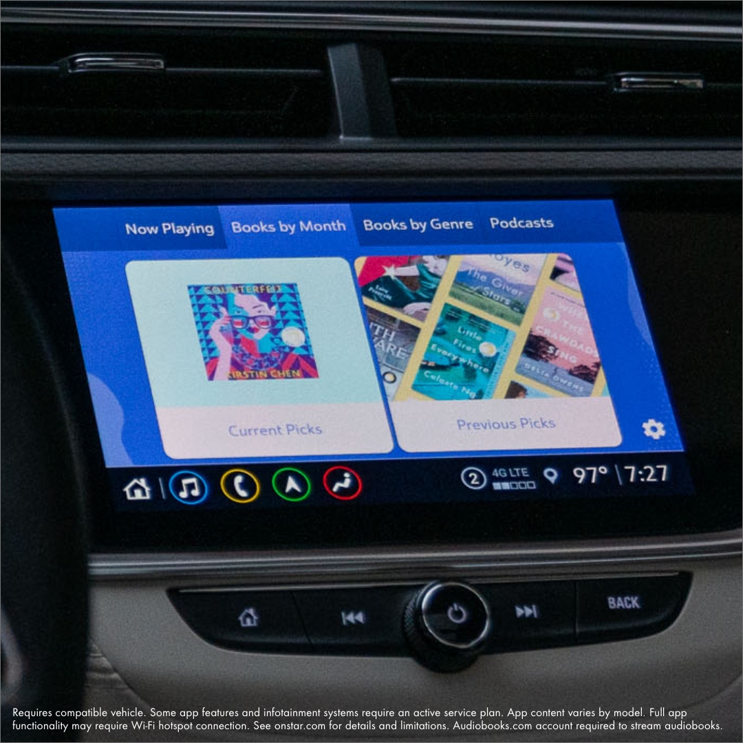 Bookworms have commutes too. That's why we love the @ReesesBookClub in-vehicle app! 📚✨ Available for listening in select Buick models.