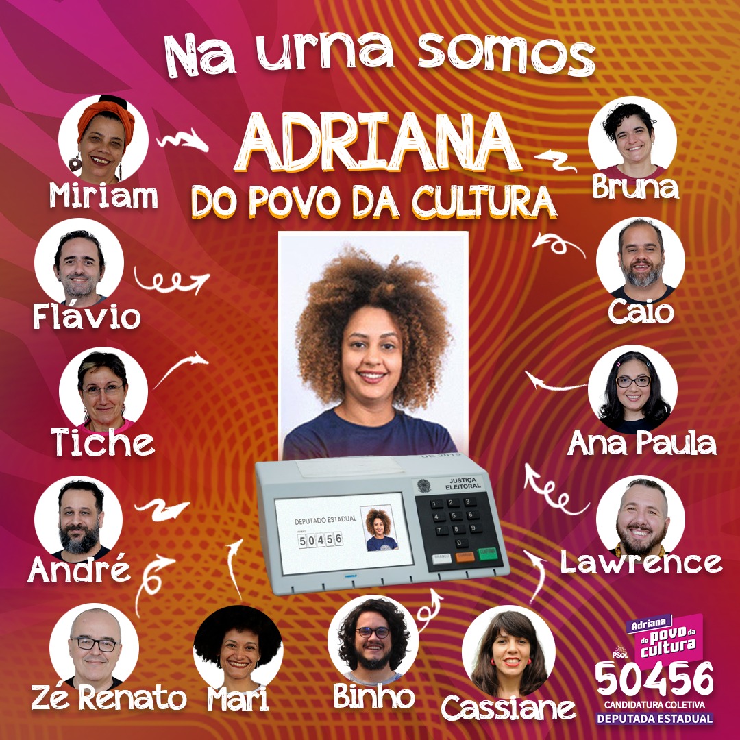 povodacultura's tweet photo. Tá chegando a hora de ver o rosto da @AdriScannavez na urna e apertar 50456 confirma! ✅
Vamos juntes construir nossas lutas em um gabinete aberto, participativo e que vai descentralizar a política!
#povodacultura #votepreto
#votecomorgulho #deputadaestadual
#alesp #saopaulo https://t.co/ng4DZ964tW