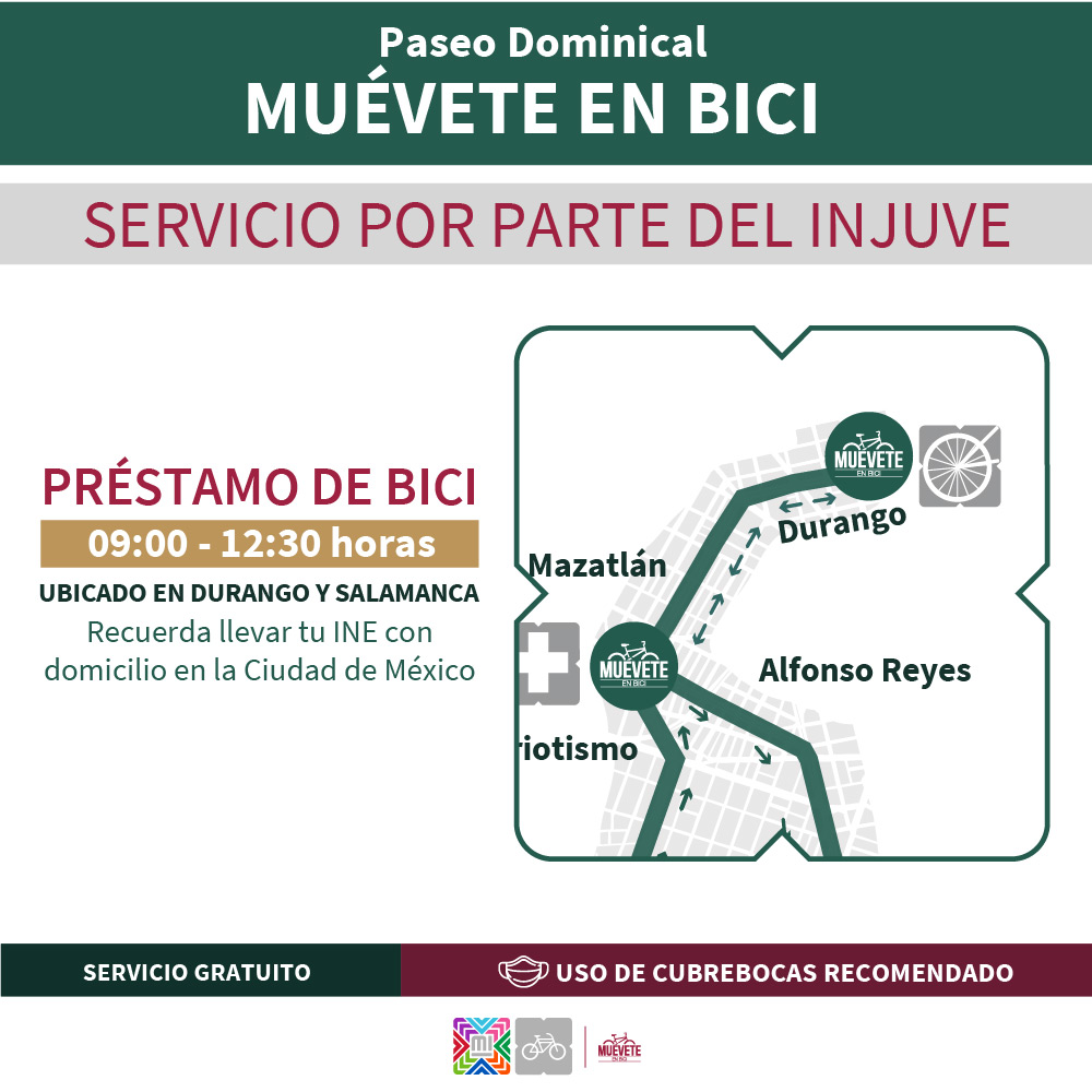 Este domingo ven y #MuéveteEnBici 🤩🚲

#RecuerdaQue debido a las movilizaciones previstas para ese día, los tramos norte y las extensiones al Parque Lineal Gran Canal, así como al #CentroHistórico estarán deshabilitados

⏰ 08:00 a 14:00 horas

Checa la ruta 👇
