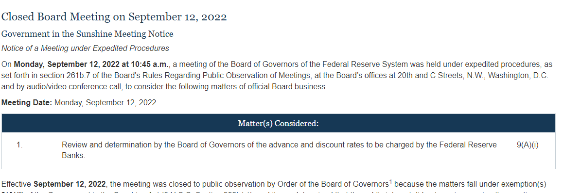 Pointedmacro's tweet photo. @dampedspring This agenda item "Review and determination by the Board of Governors of the advance and discount rates to be charged by the Federal Reserve Banks." with "expedited" word is so common😅 https://t.co/Udt7eC3BjS