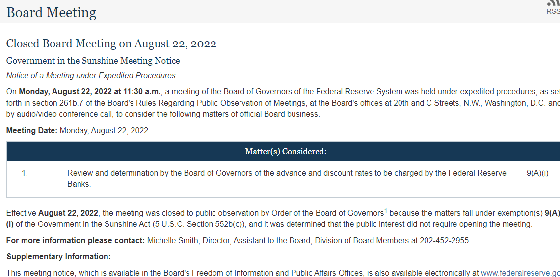 Pointedmacro's tweet photo. @dampedspring This agenda item "Review and determination by the Board of Governors of the advance and discount rates to be charged by the Federal Reserve Banks." with "expedited" word is so common😅 https://t.co/Udt7eC3BjS