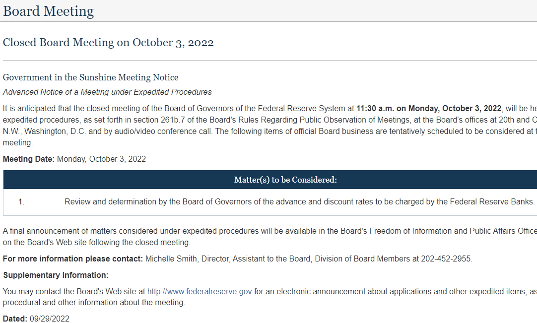 Pointedmacro's tweet photo. @dampedspring This agenda item "Review and determination by the Board of Governors of the advance and discount rates to be charged by the Federal Reserve Banks." with "expedited" word is so common😅 https://t.co/Udt7eC3BjS