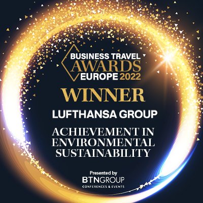 BTAwardsEU's tweet photo. It’s a huge achievement to win the Achievement in Environmental Sustainability award, sponsored by @FCM_UK. Congratulations @lufthansa 💚 #BTAE22 #businesstravel #celebrations #sustainability https://t.co/8cLaYYyv1o
