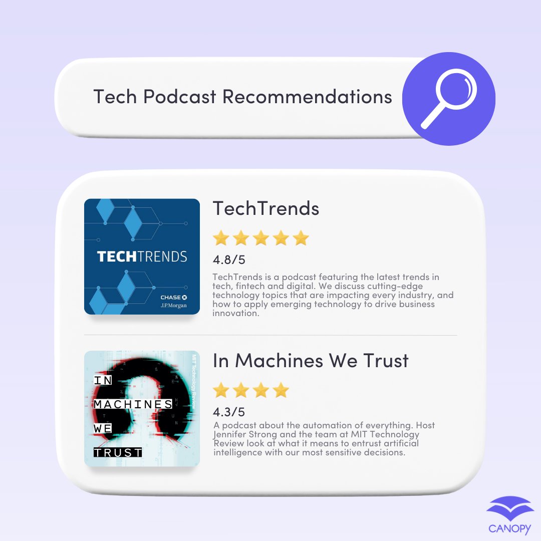 Canopy_App's tweet photo. Happy #InternationalPodcastDay!  Podcasts are a great way to sharpen your brain and stay up to date on the latest trends while on the go. Here are four recommendations for the top tech podcasts everyone should listen to. #podcasts #techpodcasts #canopyapp https://t.co/G3OdM1ibqC