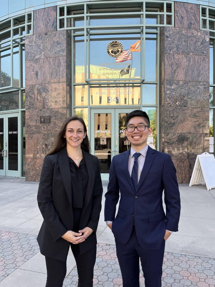 This week alone, 6 @UCILaw Domestic Violence Clinic students appeared in court representing 5 clients seeking safety, justice & healing, and we just filed an immigration case. Grateful for our clients and law students! Pictured: @UCI 2Ls Alex Super & Alex Mayeda (with @PattyCyr )
