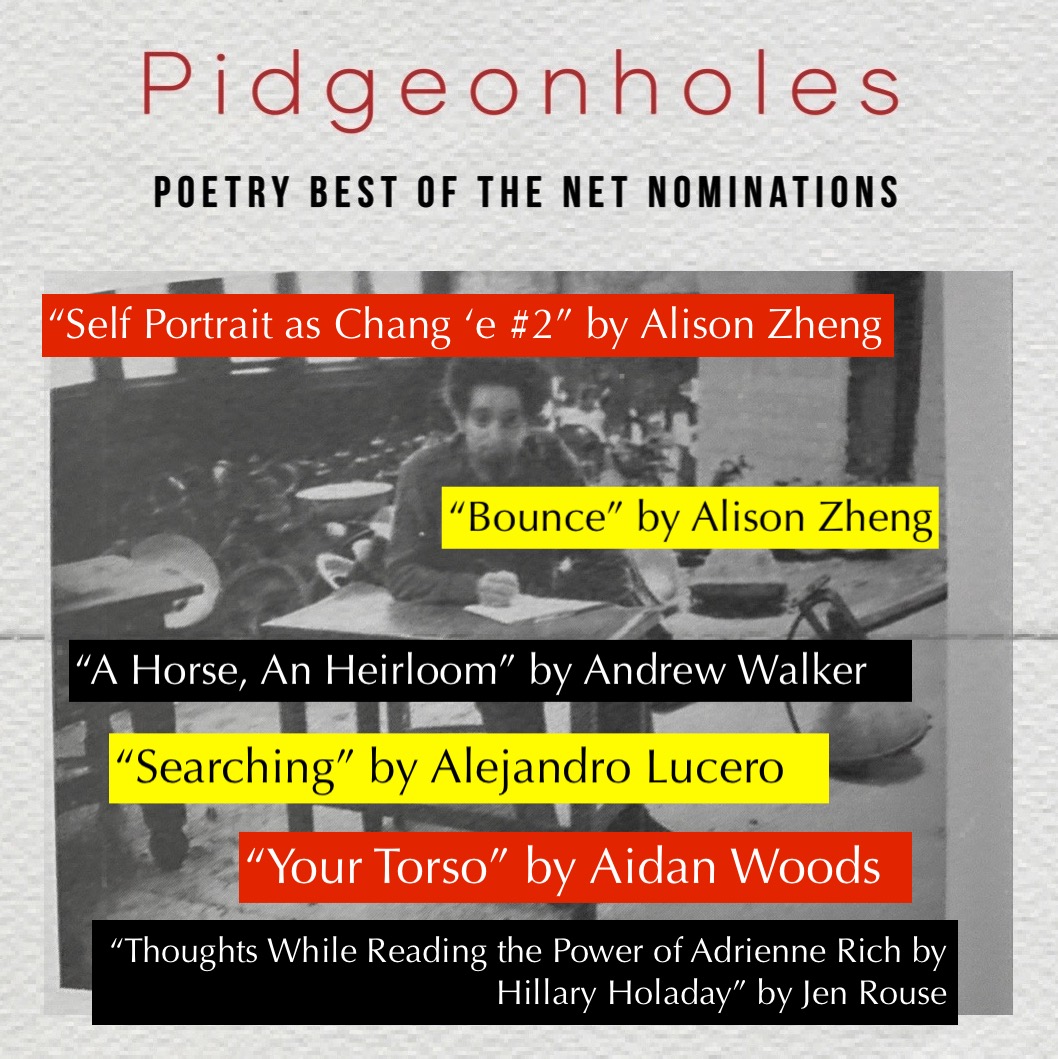 pidgeonholes's tweet photo. Best of the Net | poetry nominations
@aliberryzheng
@druwalker94
@sapellosun
@aidanwood_
@jrouse https://t.co/kd8hhWnGlm