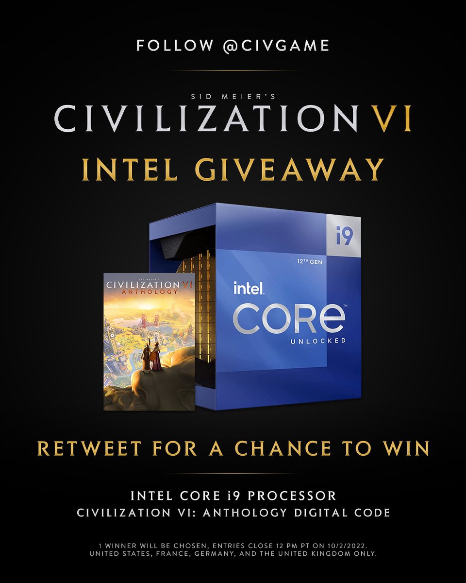 IntelSoftware's tweet image. Happy 31st Anniversary, Civ fans! Intel is celebrating with @CivGame by giving away one #IntelCore i9 processor and a copy of Civilization VI: Anthology. Interested? Learn how to win right here - intel.ly/3dWZzXa
#Giveaway