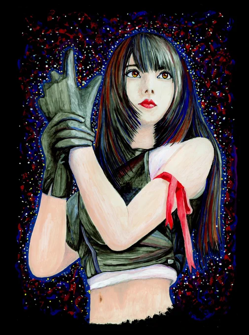 少し前に描いたアクリル画の背景を加筆しました#tifa #ティファ #イラスト#人物画 #アクリル画 #似顔絵 #acrylicpainting #アナログイラスト#美女 #女優 