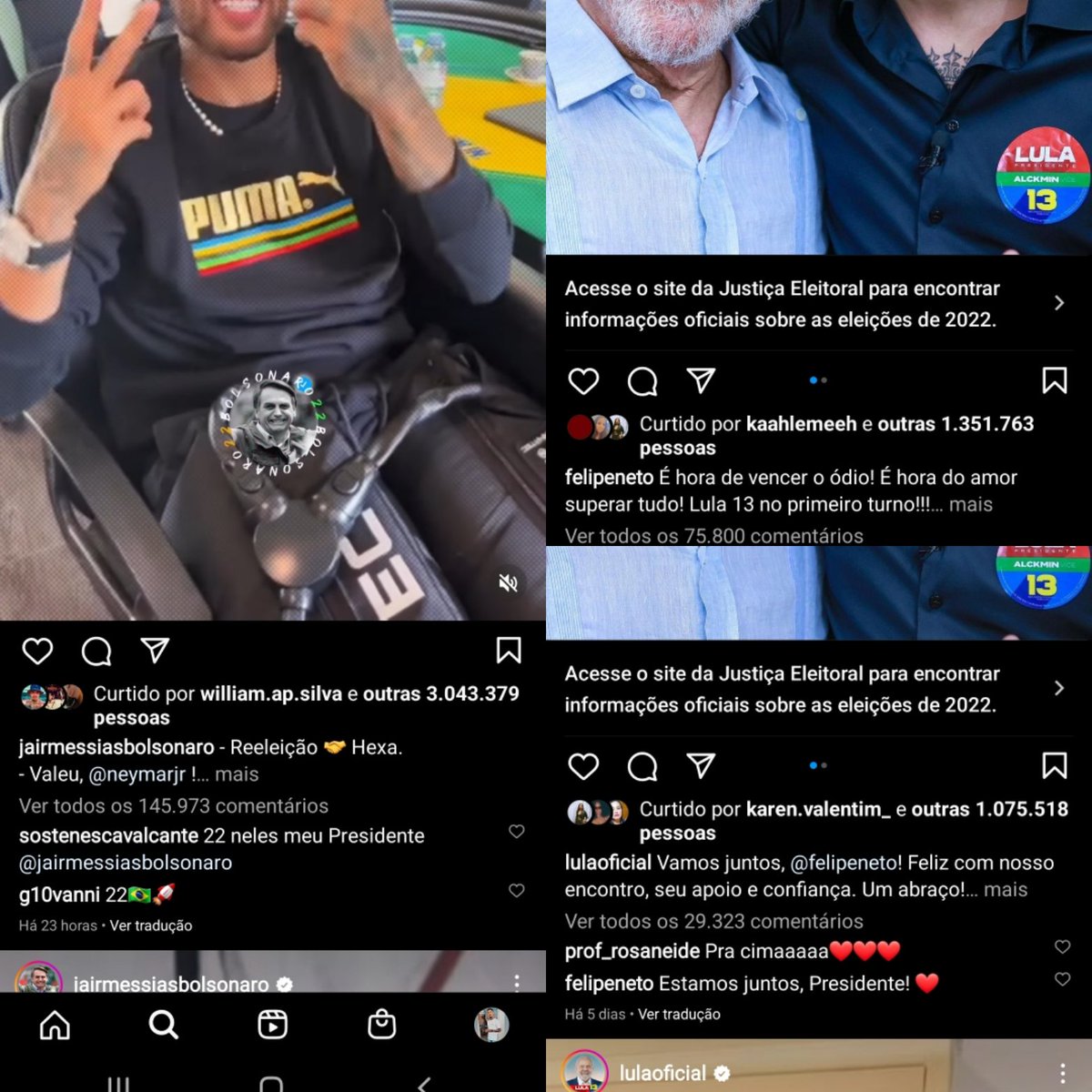FaelSouza92's tweet photo. Cara entrei nos perfis do @jairbolsonaro @LulaOficial e @felipeneto e a diferença de likes é absurda,um tem apenas algumas horas postado e enquanto os outros tem 5 dias...o neymar nem postou no perfil dele pois aí seria massacrante dmais...#neymar #NeyMito #NeymarcomBolsonaro https://t.co/KdGRQZqSfv
