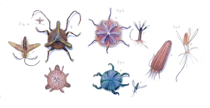 Feathervanes are notable for the "walking seeds" they produce, actually a mobile gametophyte stage of the plants' reproductive cycle. 