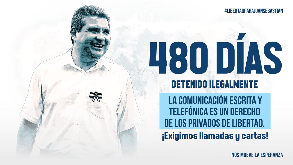 Jschamorrog's tweet photo. #Nicaragua en 480 días a @Jschamorrog solo le han permitido 10 visitas y ni una llamada con su esposa @VickyCardenasL y su hija. Mantener incomunicadas a las personas presas por razones políticas CONSTITUYE TORTURA. #LibertadParaJuanSebastian #LibertadParaLosPresosPoliticos https://t.co/vPVjqDyfDj