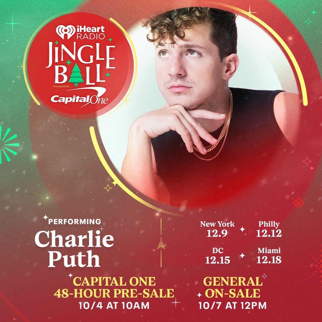 8787cp's tweet photo. 【#CharliePuth shows】
Oct 7 #CHARLIE
Oct 23 NJ #OneNightOnlyTour
Oct 25 NY
Oct 27 Toronto
Oct 29 DC
Oct 31 Boston
Nov 3 Chicago
Nov 7 San Francisco
Nov 9 LA
Nov 28 London
Dec 1 Paris
Dec 4 Ams
Dec 7 Berlin
Dec 9 NY #JingleBall
Dec 12 Philly
Dec 15 DC
Dec 18 Miami https://t.co/1jDHLDt51M