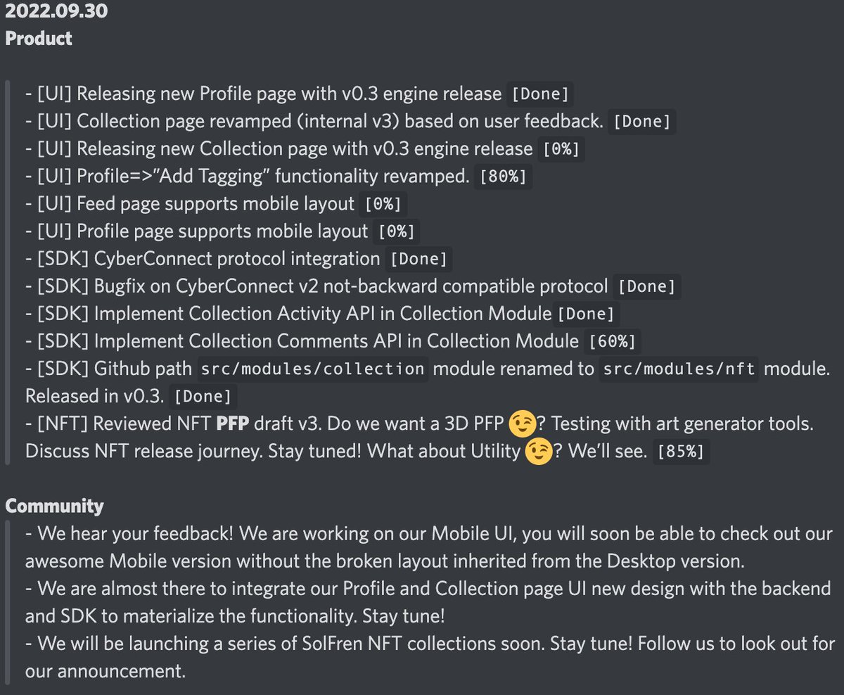 SolfrenXyz's tweet photo. We have wrapped up 6 tasks this week🔥, bug fixes and updates are released in our #social_engine v0.3.3, the 1st and true #Web3 mash-up for feasibility and better #nft user experience. Lookout for our #mobile support as well which is in the work! https://t.co/fvjvQaYZxo