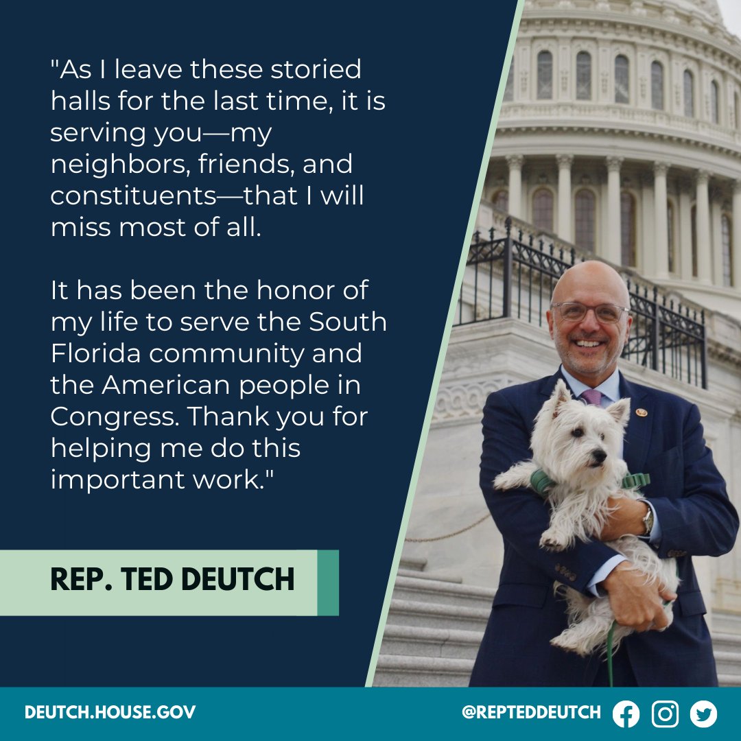 Thank you for helping me do this important work. Read my farewell statement here: teddeutch.house.gov/posts/congress…