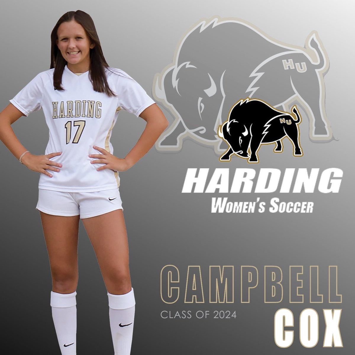 campbell_cox06's tweet photo. I am extremely blessed to announce my verbal commitment to further my education and soccer career at Harding Univeristy. Thanks to my coaches, family, friends and teammates for helping me become the player I am today!! Go Bisons!! @afc06girls @Harding_WSoc @BenbrookSoccer https://t.co/bBnywVI6H4