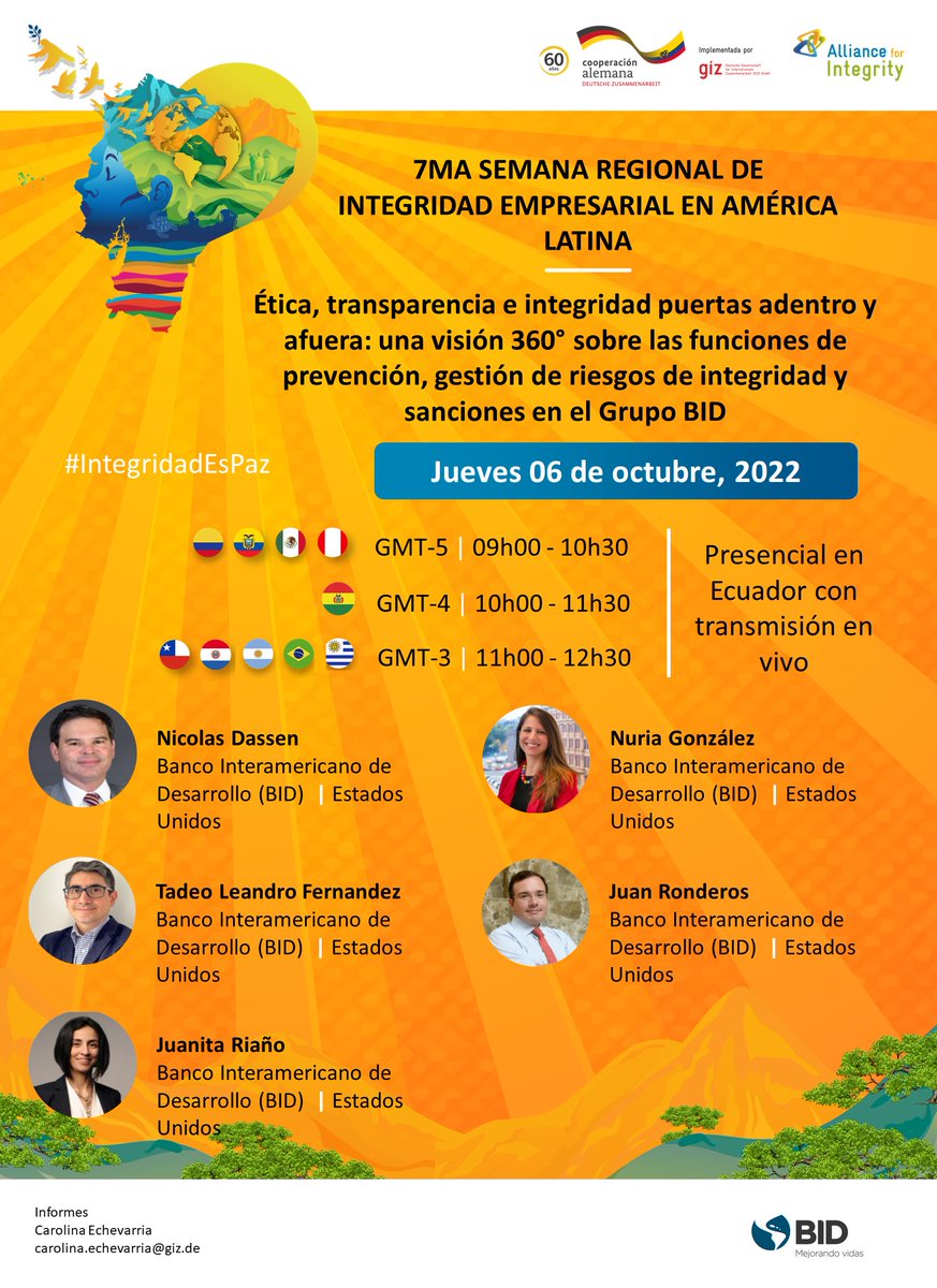 afin_giz's tweet photo. En el último día de actividades oficiales de la 7ma Semana Regional de Integridad Empresarial en #AméricaLatina, el 06 de octubre de 2022, cerraremos con 6 eventos gratuitos y abiertos al público.

Siga los eventos y regístrese en: https://t.co/1WEc4aHqjB

#IntegridadEsPaz https://t.co/QGDWL0trGT