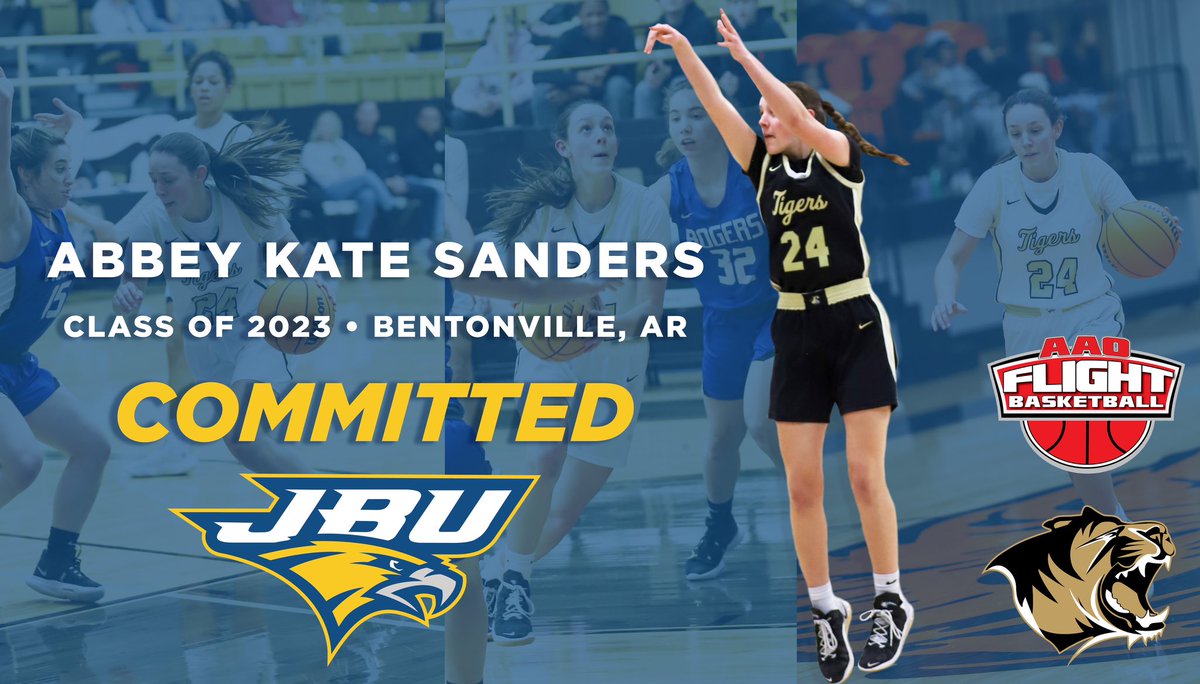 I am so excited to announce my commitment to John Brown University! I’m extremely grateful for this opportunity and thankful for all the people that have helped me along the way! Go Golden Eagles!! 💙💛

<a href="/JBUathletics/">JBU Golden Eagles</a> <a href="/CoachSoda/">Jeff Soderquist</a> <a href="/CoachTrevorRay/">Trevor Ray</a> <a href="/BvilleGirlsBB/">Bentonville Girls BB</a> <a href="/FlightAAOGBB/">AAO Flight Girls Basketball</a>