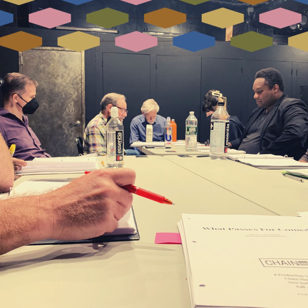 Rehearsals have begun! 
Don't miss the World Premiere of WHAT PASSES FOR COMEDY by G.D. Kimble. Oct. 28th - Nov. 19th 
Tickets: chaintheatre.org

#offbroadway #worldpremiere #midtowntheatre #theroomwhereithappens #kampfirepr