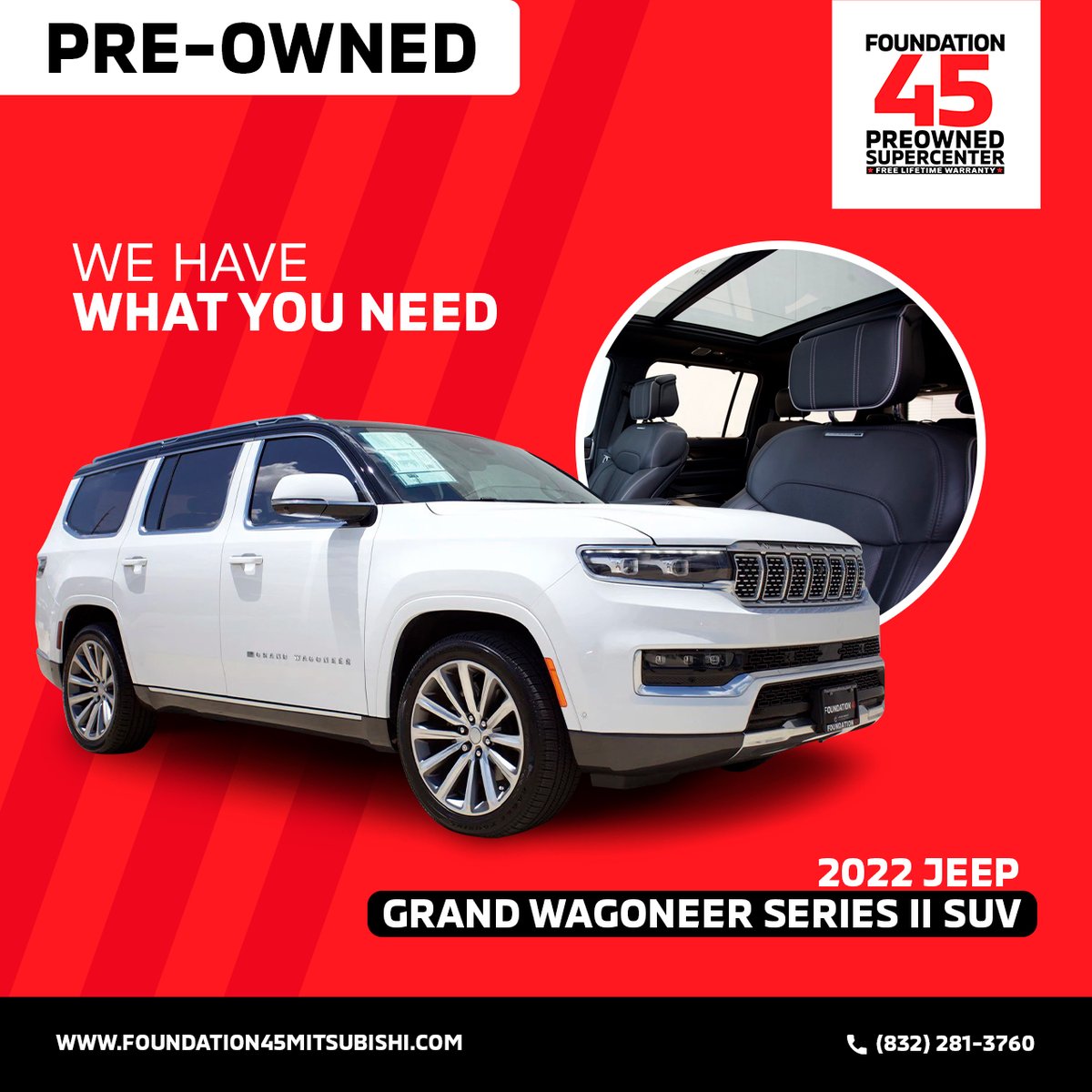foundation45htx's tweet photo. Check out this wonderful 2022 #Jeep Grand Wagoneer Series II SUV
w/payments as low as $868!!!
Priced $2,372 below NADA retail value. No Price Gouging!
FREE $25 gas card with a test drive*
📱 832-281-3760
👉 https://t.co/zkhIR6OR2d
#preowned #houston #autousado #F45 https://t.co/dDLSIQtMiu