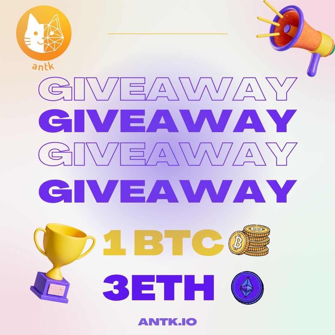 The ANTK team is happy to offer you an exceptional offer from 09/24 to 10/16.

All people who invest from $100 of ANTK on their wallet can win 1 #Bitcoin  or 1 #Ethereum (3 winners)
Live draw on 10/17

You can buy your ANTKs in presale here: antk.io