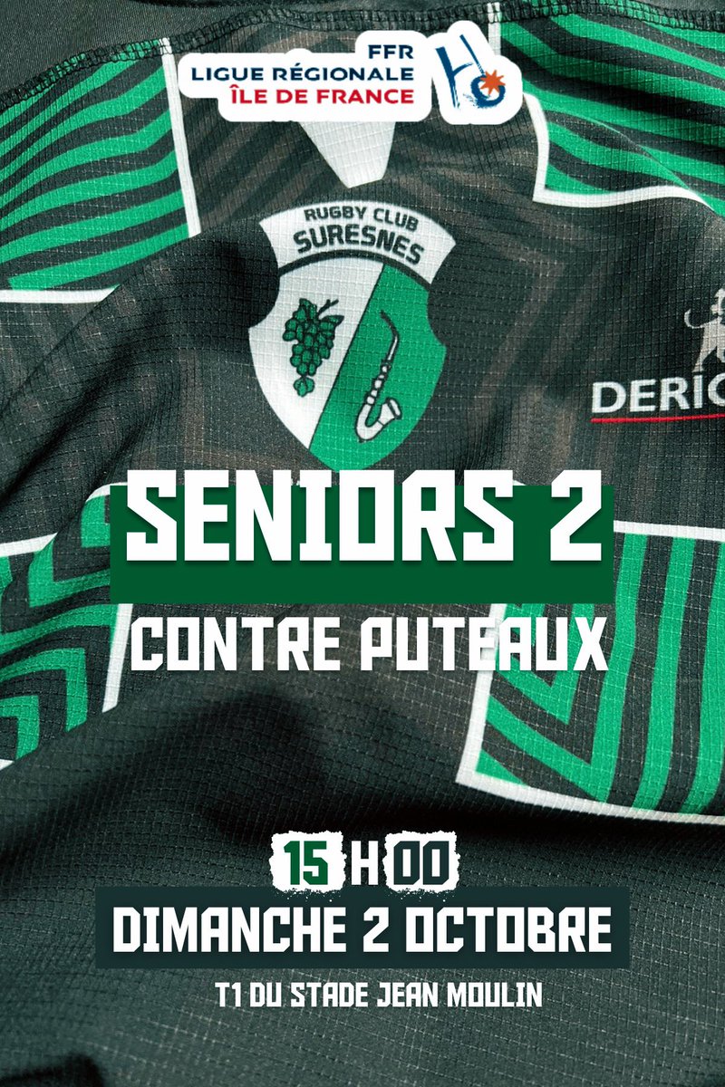 RCSuresnes's tweet photo. [ SENIOR 2 🏉 ] 

La Nationale Rugby est au repos et vous avez besoin de votre dose rugby ?? 
Aucun problème, les Seniors 2 sont sur le pont! 

�� dimanche 😉

#AllezSuresnes #VertsEtNoirs #rugby https://t.co/jVmQOMlEIe
