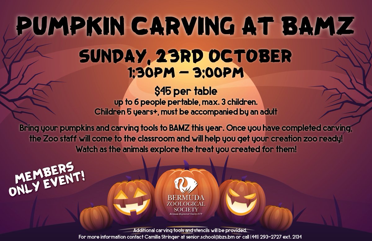 Come and carve a special Halloween treat for our Zoo animals!
To register, visit our website at bamz.org.