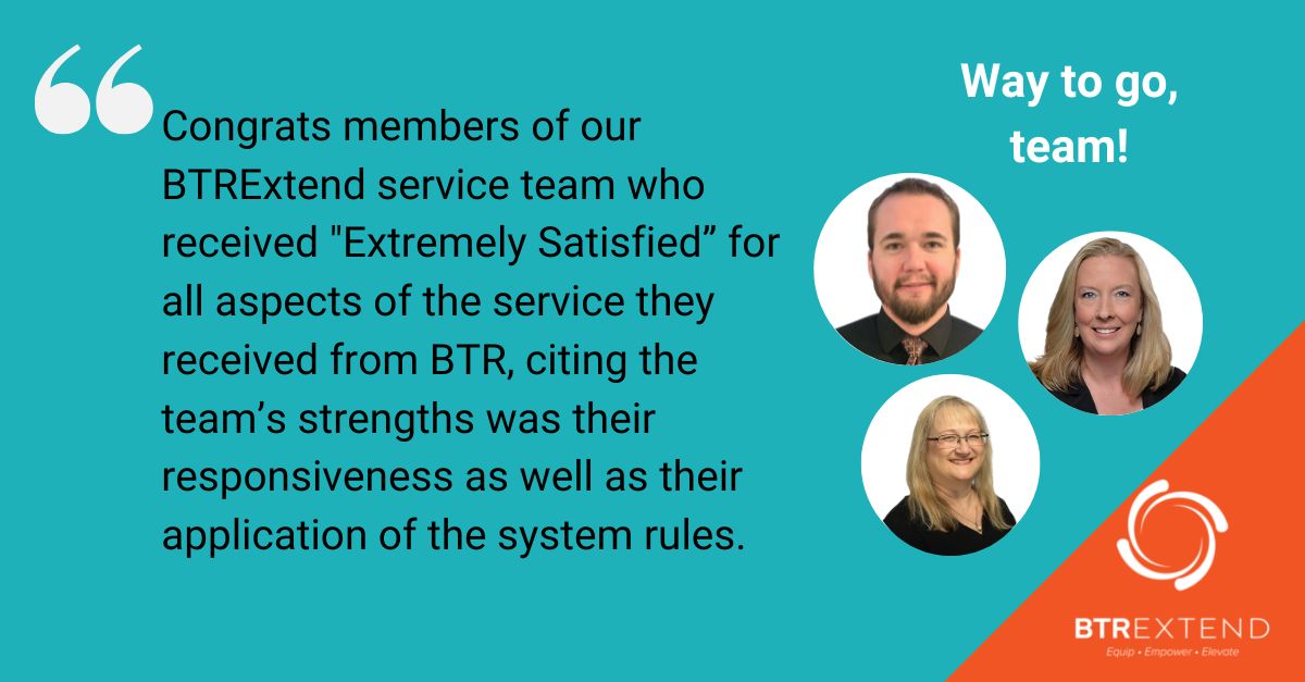 It’s #FeedbackFriday!

#BTR is #proud of the #value we bring #employers nationwide. Our clients have great things to say about members of our BTR Extend team!