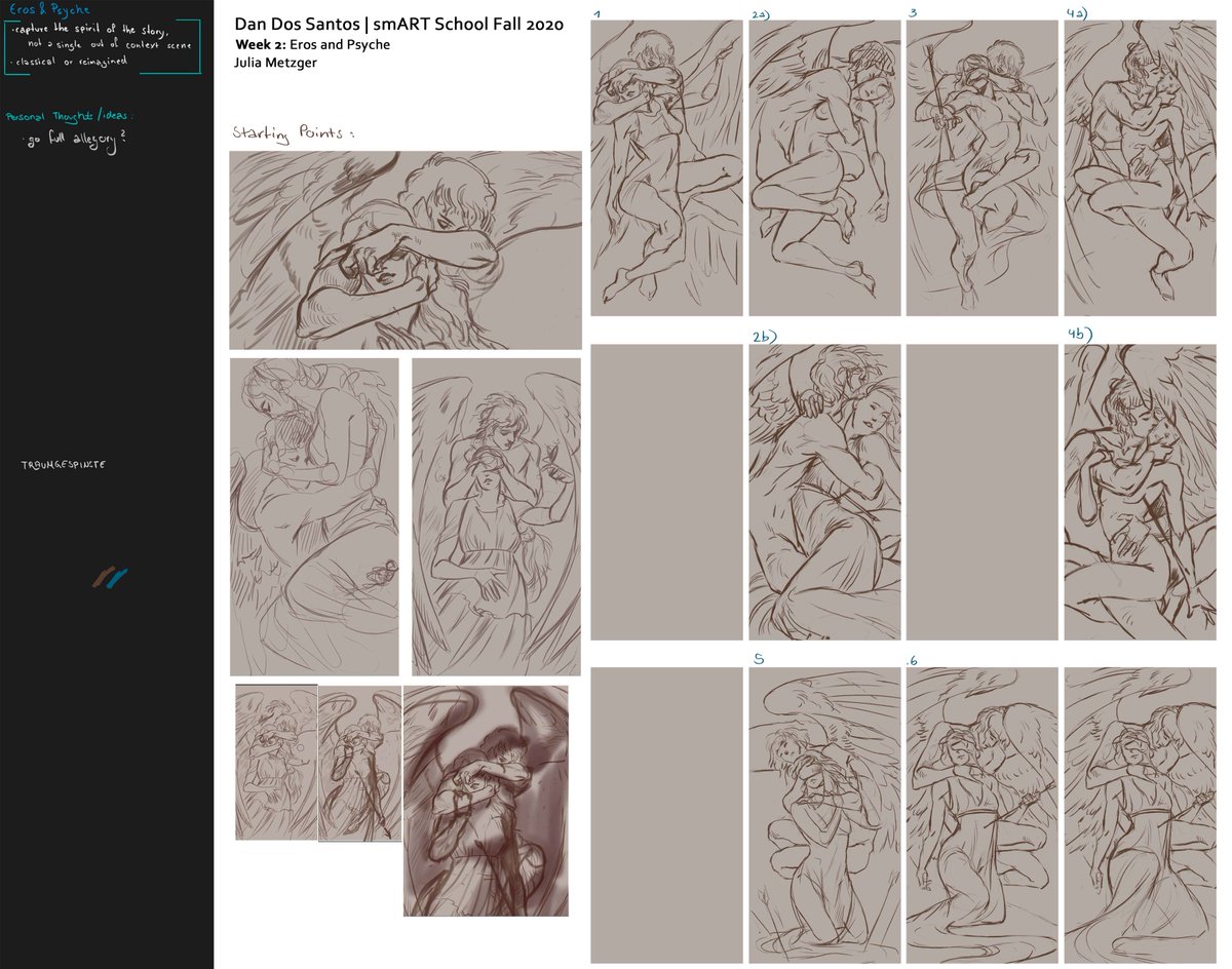 With some input from Dan I tested my skills at having two bodies intertwine in very intersting ways and breaking my brain in the process.
They're cool thumbnails tho.
And bring us close to the final direction this is going to take. 