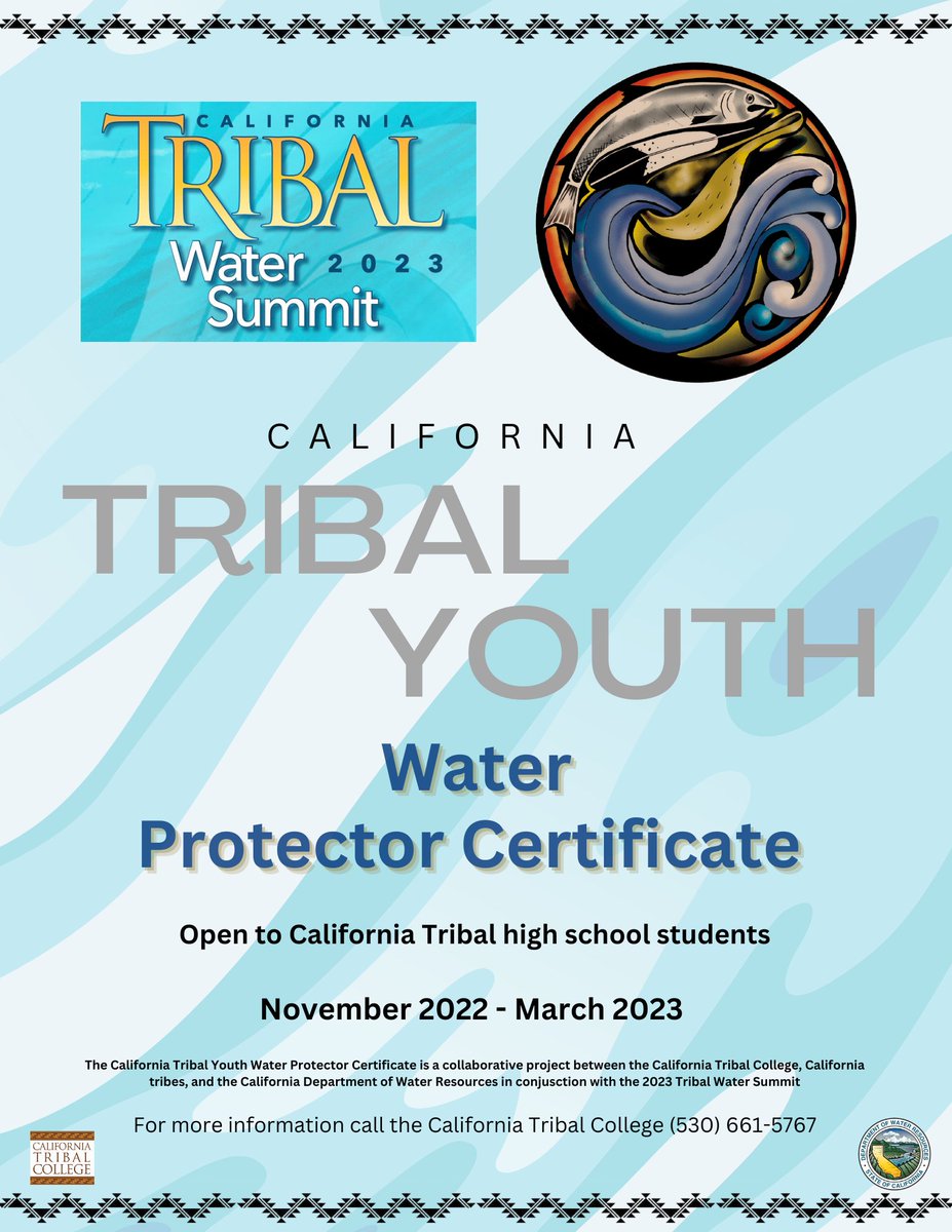 CATribalCollege's tweet photo. We are happy to announce the California Tribal Youth Water Protector Certificate will start in November. This is open to all California Tribal high school students. Interested students call our office at (530) 661-5767. First come, first serve basis. https://t.co/QWqhuIJtwy