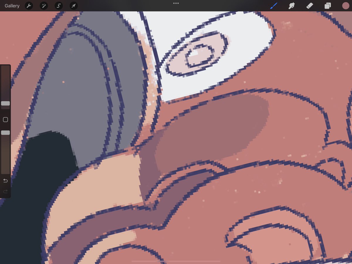 a lot of ppl ask how I find color and it's literally me zooming in, eyedropping a single pixel that's between a couple colors, and using that to shade 