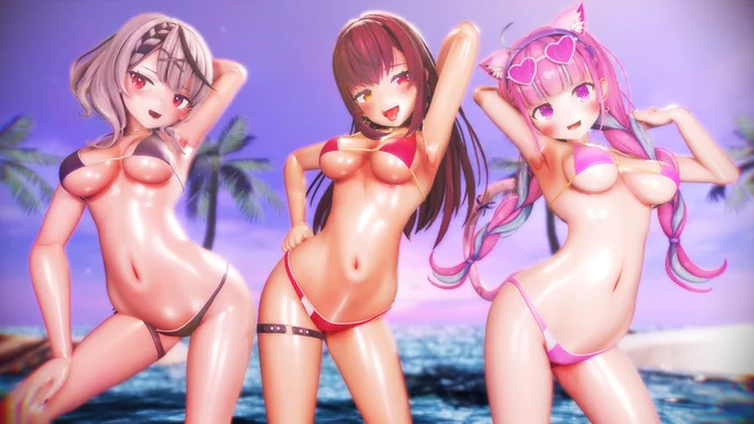夏が終わっても定期的に水着を貼っていこう、な!#さかまた飼育日記 #マリンのお宝  #あくあーと #MMDホロライブ 