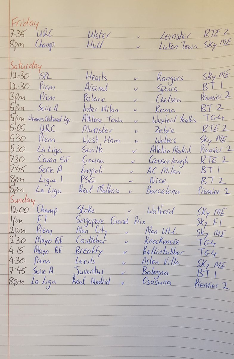 We are delighted to announce we have a sponsor on board, Ógie Recruitment.

Please see the schedule below. It took me a while to piece this together after hearing the dreadful news about poor ol coolio but I pulled myself together and in fairness she is a cracker. Enjoy👍